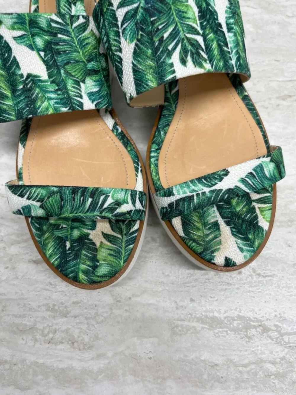 SCHUTZ Palm Leaf Tropical‎ Platform Slingback Wedge Sandals Size 6.5